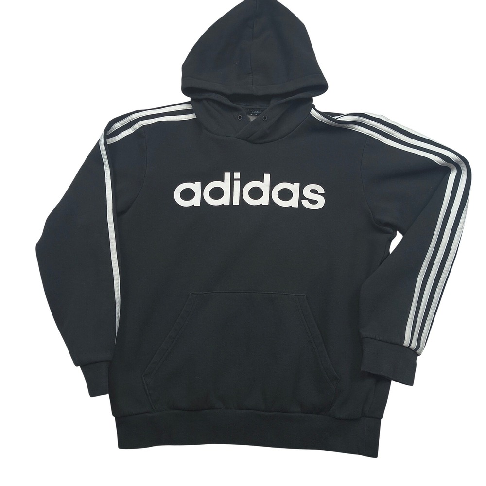 Adidas Mens Black 3-Stripe Pullover Hoodie Sweatshirt Size Medium Logo Fleece